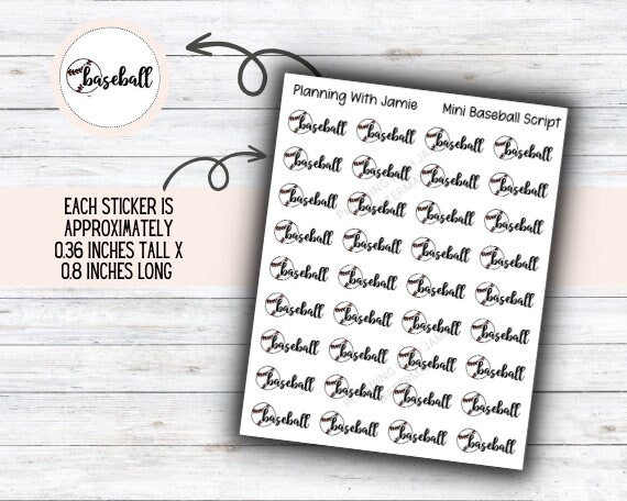 Baseball Sticker, Baseball, Baseball Script Stickers, Baseball Icon Stickers, Baseball Stickers for Planner