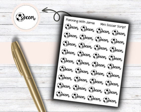Soccer Sticker, Soccer ball, Soccer Script Stickers, Soccer Icon Stickers, Soccer Stickers for Planner
