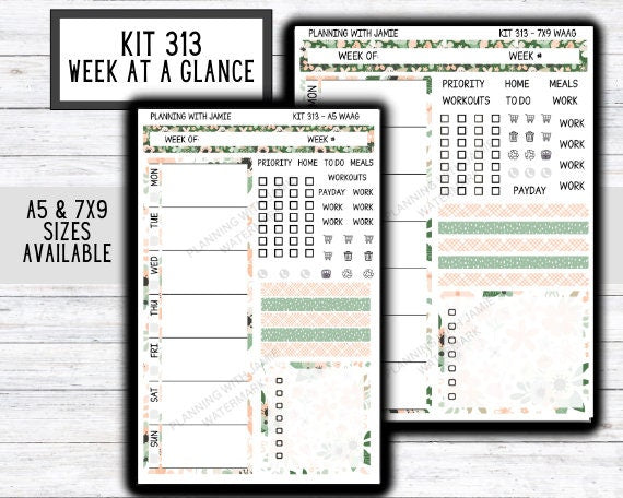 Kit 313 Week At A Glance Sticker || Week At A Glance Planner Sticker Kit || Weekly Overview Stickers || Daily Duo Stickers || SPRING STICKERS