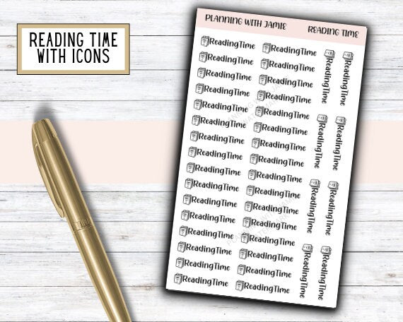 READING TIME With BOOK Icon Planner Stickers, Reading Script, Planner Stickers, Mom Planning Stickers, Reading Time Planner Stickers