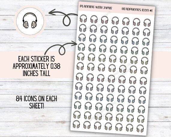 HEADPHONES ICONS, Music Stickers, Daily Icon Stickers, Audiobook Sticker, Podcast Sticker, Headphone Sticker, Planner Stickers, Self Care