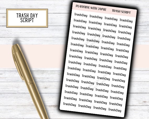 TRASH DAY Planner Stickers, Trash Day Sticker, Grocery Script, Planner Stickers, Mom Planning Stickers,  Trash Stickers