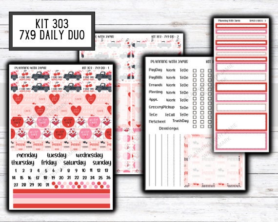 Kit 303 Erin Condren Daily Duo || Weekly Sticker Kit || Daily Duo Stickers || VALENTINES STICKERS