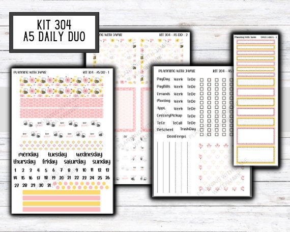 Kit 304 Erin Condren Daily Duo || Weekly Sticker Kit || Daily Duo Stickers || Bee Stickers || VALENTINES STICKERS