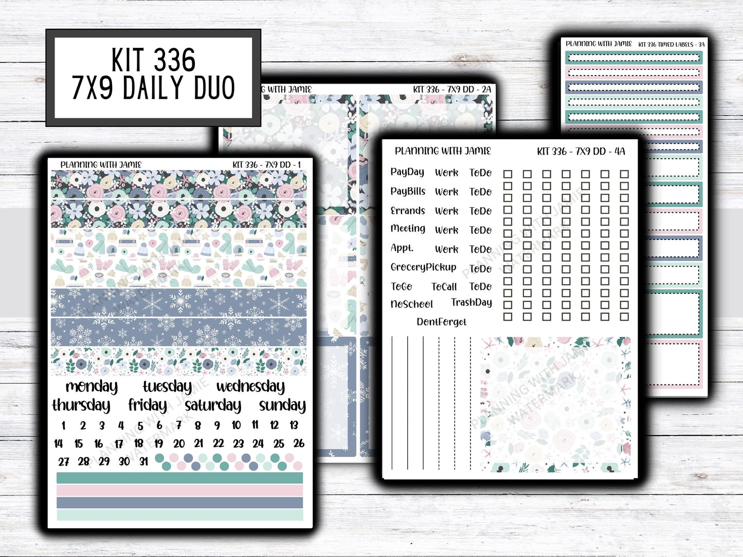 Kit 336 Erin Condren Daily Duo || Weekly Sticker Kit || Daily Duo Stickers || WINTER Stickers || FLOWER STICKERS