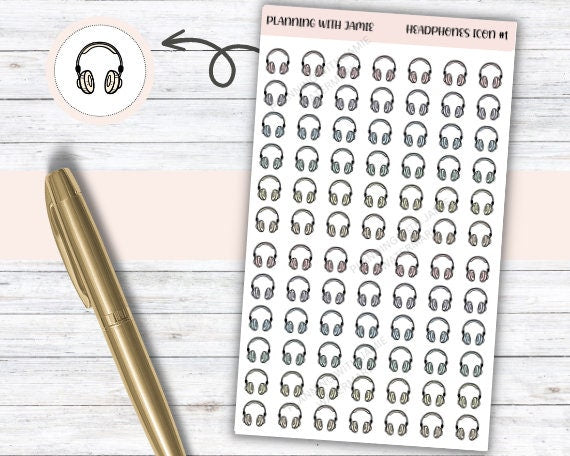 HEADPHONES ICONS, Music Stickers, Daily Icon Stickers, Audiobook Sticker, Podcast Sticker, Headphone Sticker, Planner Stickers, Self Care