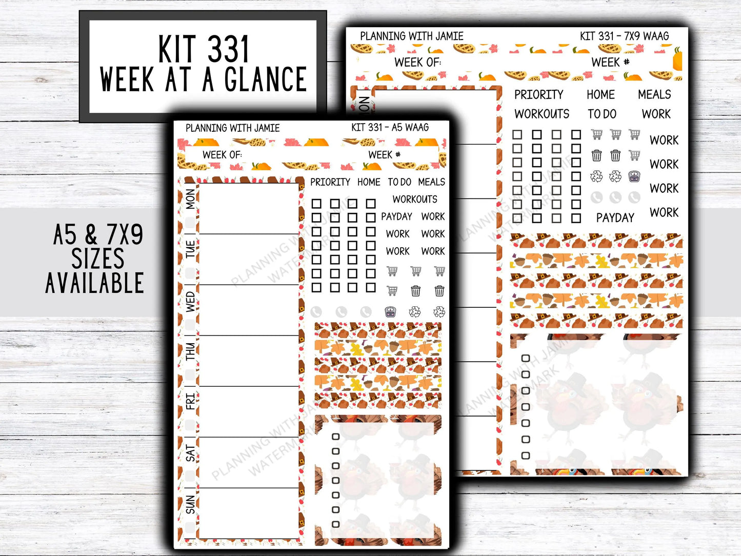 Kit 331 Week At A Glance Sticker || Week At A Glance Planner Sticker Kit || Weekly Overview Stickers || Daily Duo Stickers|| FALL STICKERS || THANKSGIVING STICKERS