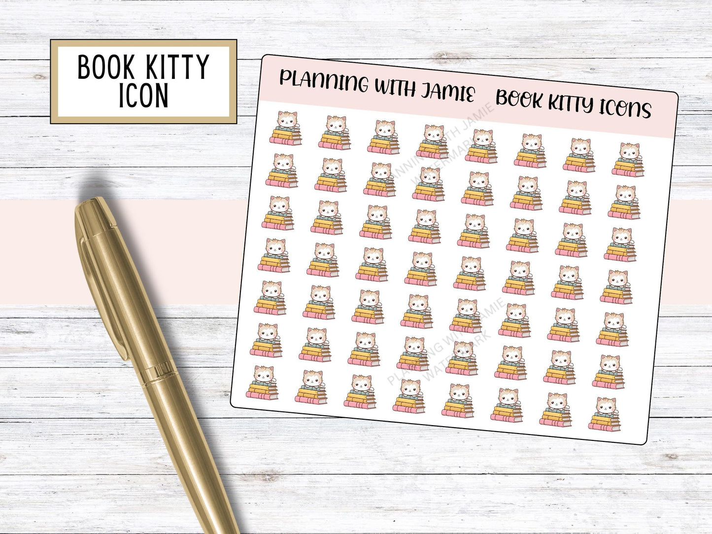 BOOK KITTY Icon STICKER, Reading Planner Stickers, Book Stickers, Reading Sticker, Book Icon