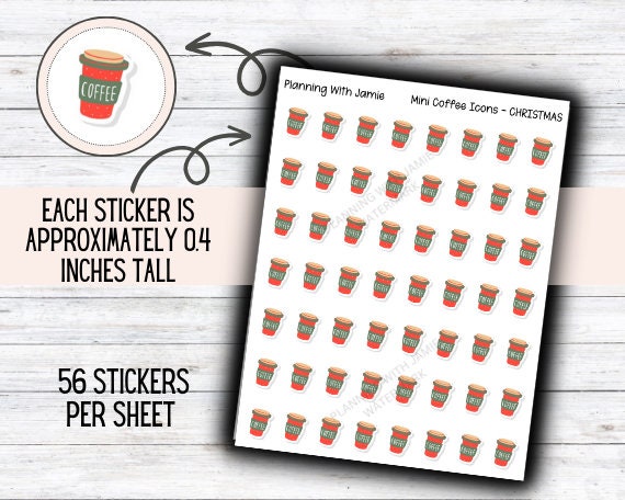 COFFEE Sticker, Coffee Cup Sticker, Coffee Date Sticker, Drink Sticker, Christmas Coffee, Planner Sticker