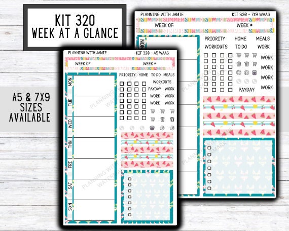 Kit 320 Week At A Glance Sticker || Week At A Glance Planner Sticker Kit || Weekly Overview Stickers || Daily Duo Stickers || SUMMER STICKERS