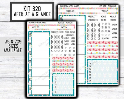Kit 320 Week At A Glance Sticker || Week At A Glance Planner Sticker Kit || Weekly Overview Stickers || Daily Duo Stickers || SUMMER STICKERS