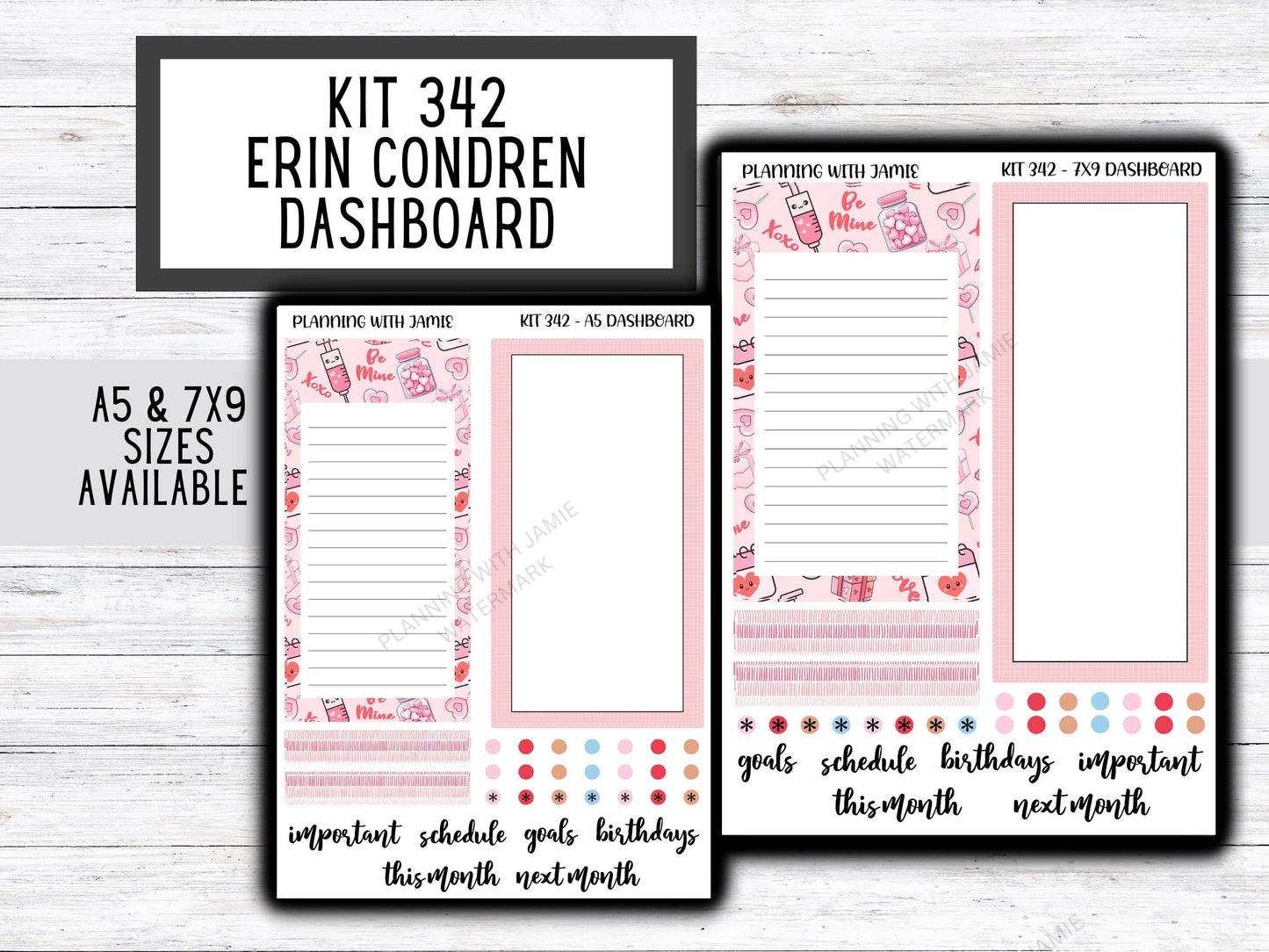 KIT 342 Erin Condren Dashboard Sticker Kit || Dashboard Monthly Sticker || Erin Condren Dashboard Sticker || PRETTY Stickers | Valentines Stickers