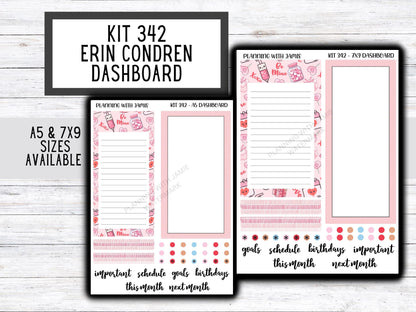 KIT 342 Erin Condren Dashboard Sticker Kit || Dashboard Monthly Sticker || Erin Condren Dashboard Sticker || PRETTY Stickers | Valentines Stickers