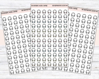 HEADPHONES ICONS, Music Stickers, Daily Icon Stickers, Audiobook Sticker, Podcast Sticker, Headphone Sticker, Planner Stickers, Self Care