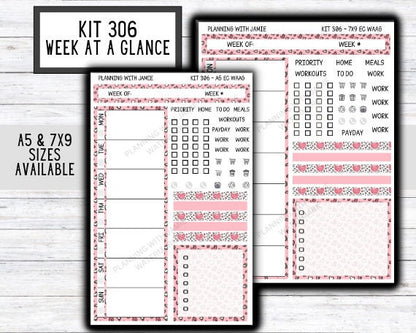 Kit 306 Week At A Glance Sticker || Week At A Glance Planner Sticker Kit || Weekly Overview Stickers || Daily Duo Stickers || CUTE STICKERS || VALENTINES STICKERS