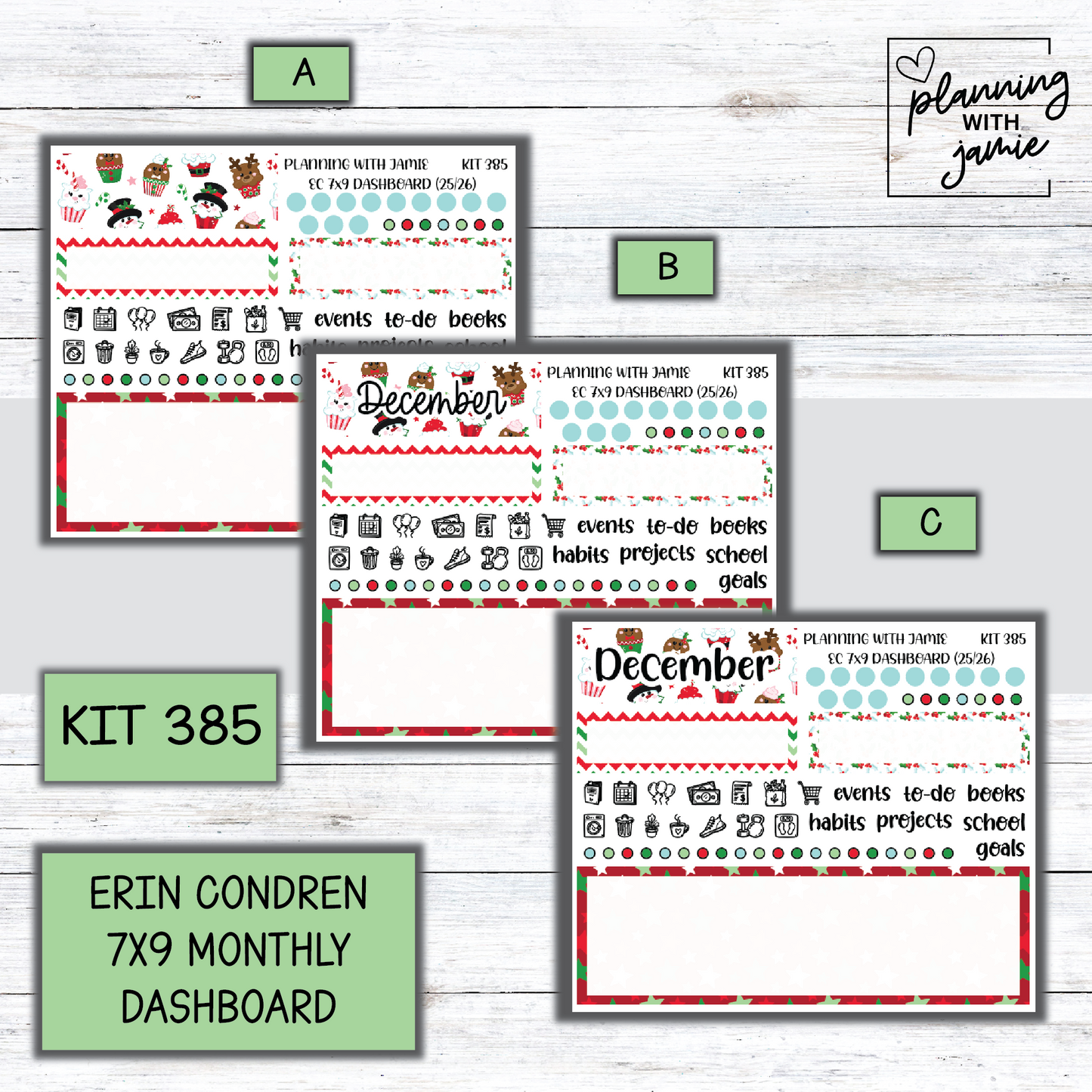 KIT 385 7X9 Erin Condren Monthly Dashboard Sticker Kit