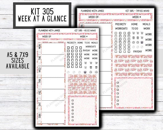 Kit 305 Week At A Glance Sticker || Week At A Glance Planner Sticker Kit || Weekly Overview Stickers || Daily Duo Stickers || CUTE STICKERS || VALENTINES STICKERS