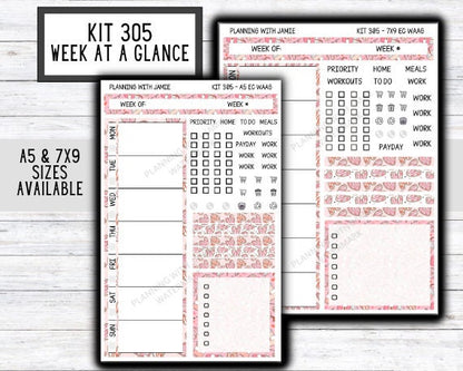 Kit 305 Week At A Glance Sticker || Week At A Glance Planner Sticker Kit || Weekly Overview Stickers || Daily Duo Stickers || CUTE STICKERS || VALENTINES STICKERS