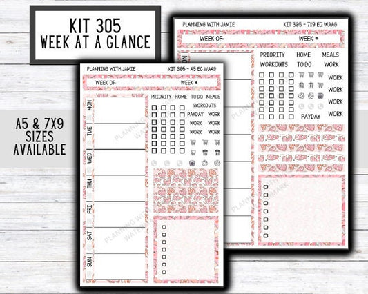 Kit 305 Week At A Glance Sticker || Week At A Glance Planner Sticker Kit || Weekly Overview Stickers || Daily Duo Stickers || CUTE STICKERS || VALENTINES STICKERS