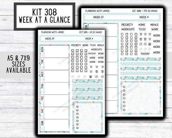Kit 308 Week At A Glance Sticker || Week At A Glance Planner Sticker Kit || Weekly Overview Stickers || Daily Duo Stickers || FLORAL STICKERS || SPRING STICKERS
