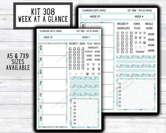 Kit 308 Week At A Glance Sticker || Week At A Glance Planner Sticker Kit || Weekly Overview Stickers || Daily Duo Stickers || FLORAL STICKERS || SPRING STICKERS