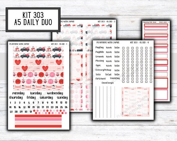 Kit 303 Erin Condren Daily Duo || Weekly Sticker Kit || Daily Duo Stickers || VALENTINES STICKERS