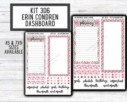 KIT 306 Erin Condren Dashboard Sticker Kit || Dashboard Monthly Sticker || Erin Condren Dashboard Sticker || LOVE Stickers || VALENTINES STICKERS