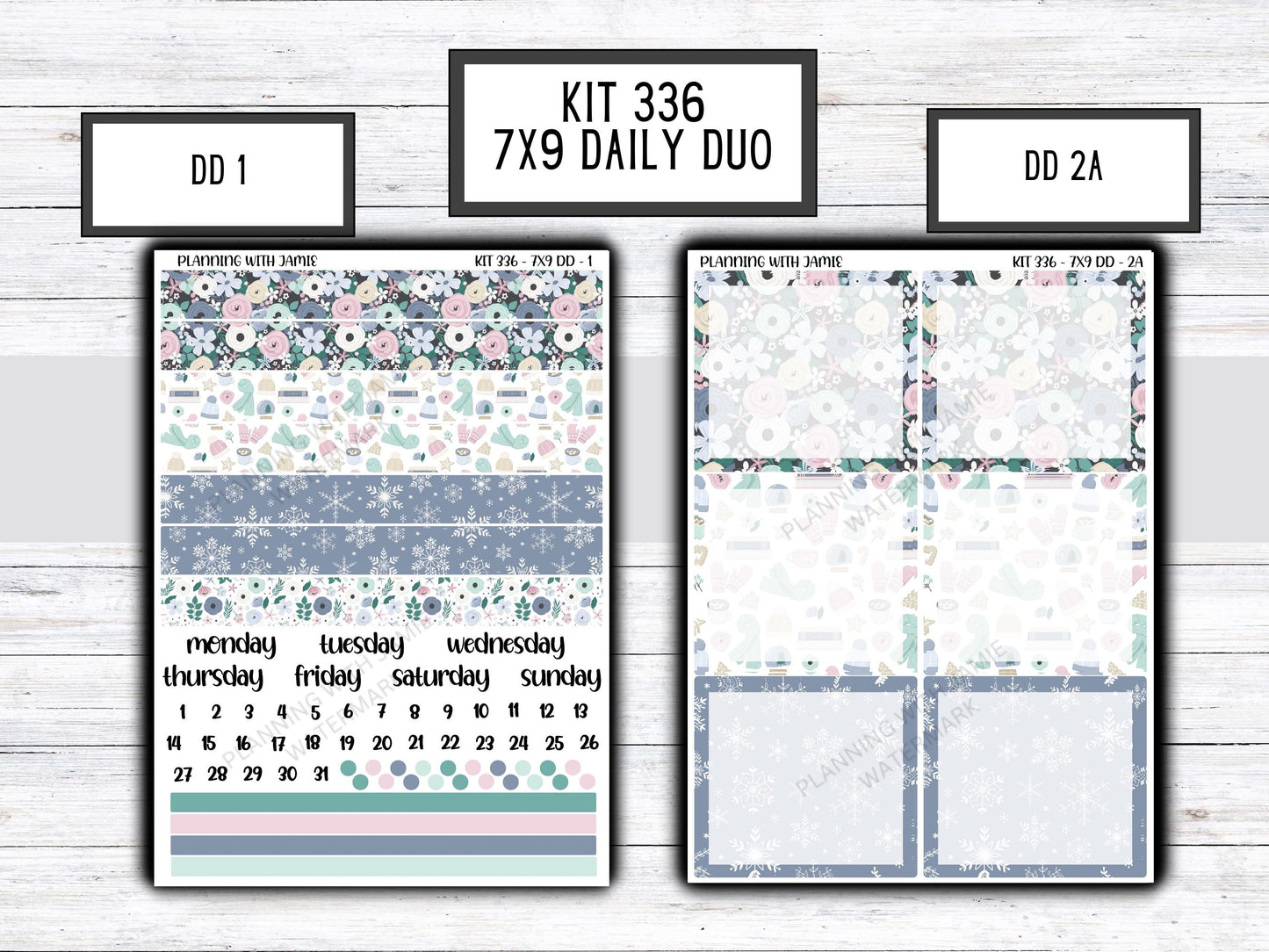 Kit 336 Erin Condren Daily Duo || Weekly Sticker Kit || Daily Duo Stickers || WINTER Stickers || FLOWER STICKERS