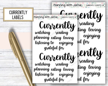 Currently Stickers, Currently Planner Stickers, Currently Prompts, Currently Scripts, Monthly Favorite Stickers