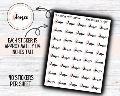 DANCE Sticker, Ballet, Dance Script Stickers, Dance Icon Stickers, Dance Stickers for Planner