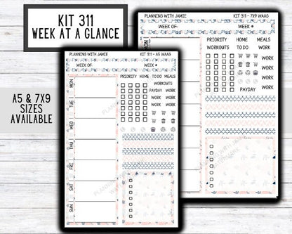 Kit 311 Week At A Glance Sticker || Week At A Glance Planner Sticker Kit || Weekly Overview Stickers || Daily Duo Stickers || SPRING STICKERS