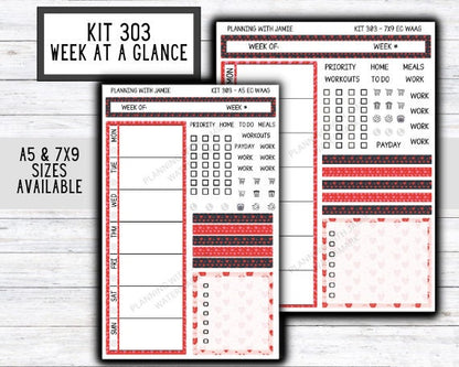 Kit 303 Week At A Glance Sticker || Week At A Glance Planner Sticker Kit || Weekly Overview Stickers || Daily Duo Stickers || VALENTINES STICKERS || LOVE STICKERS