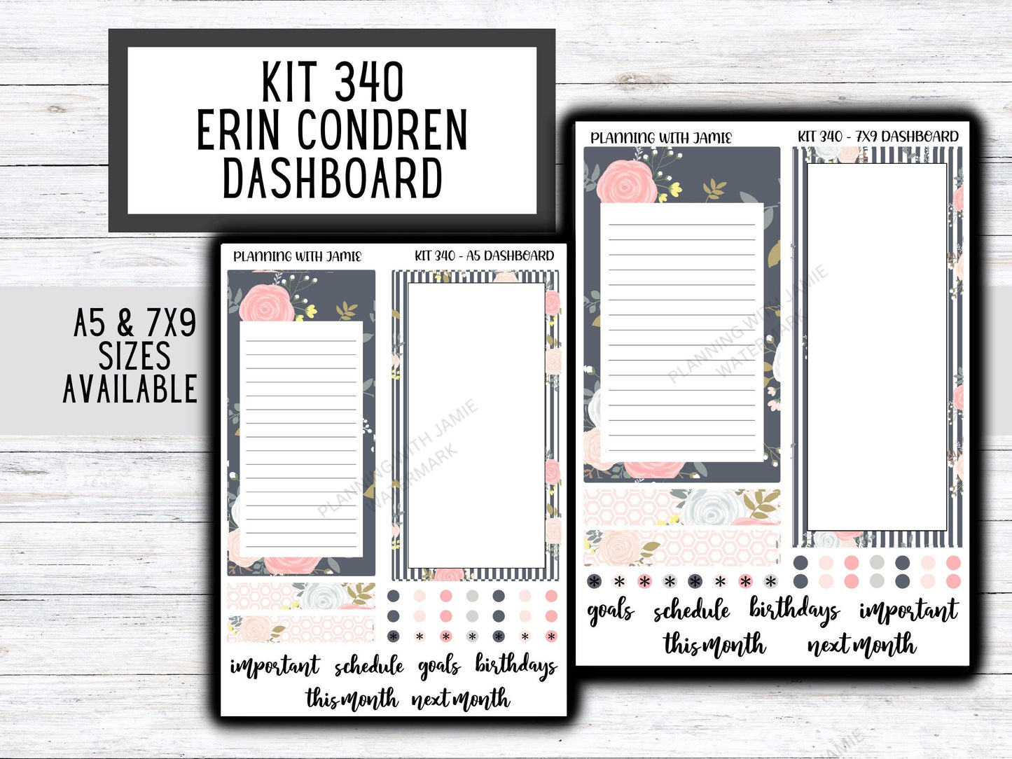 KIT 340 Erin Condren Dashboard Sticker Kit || Dashboard Monthly Sticker || Erin Condren Dashboard Sticker || PRETTY Stickers | FLORAL Stickers