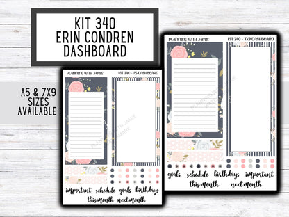 KIT 340 Erin Condren Dashboard Sticker Kit || Dashboard Monthly Sticker || Erin Condren Dashboard Sticker || PRETTY Stickers | FLORAL Stickers