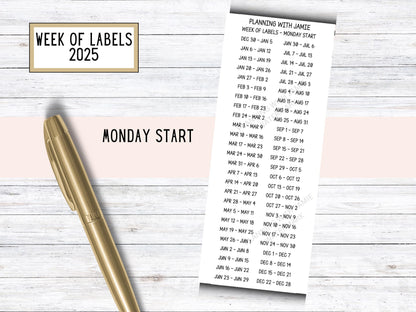 WEEK OF Script Stickers, Weekly Label Stickers, Planner Stickers, Planning Stickers, Weeks of the Year Stickers,, Week of the Year Stickers