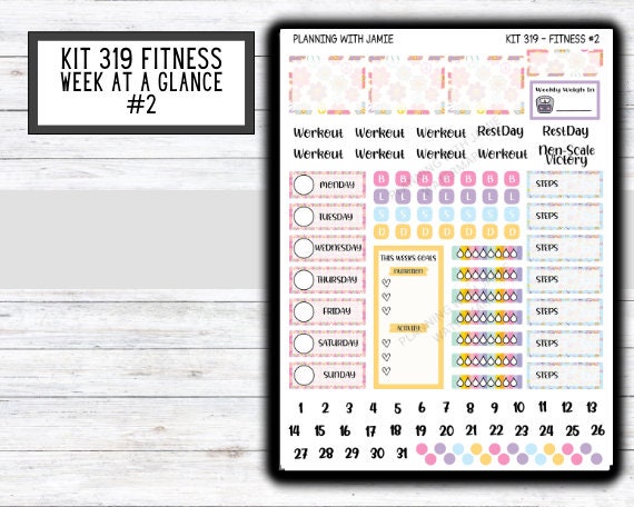 Kit 319 Weekly Fitness Sticker Kit || Weekly Sticker Kit || Happy Planner Fitness Stickers || FITNESS STICKERS | Workout Stickers