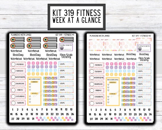 Kit 319 Weekly Fitness Sticker Kit || Weekly Sticker Kit || Happy Planner Fitness Stickers || FITNESS STICKERS | Workout Stickers