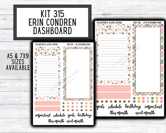 KIT 315 Erin Condren Dashboard Sticker Kit || Dashboard Monthly Sticker || Erin Condren Dashboard Sticker || SUMMER Stickers || SPRING STICKERS