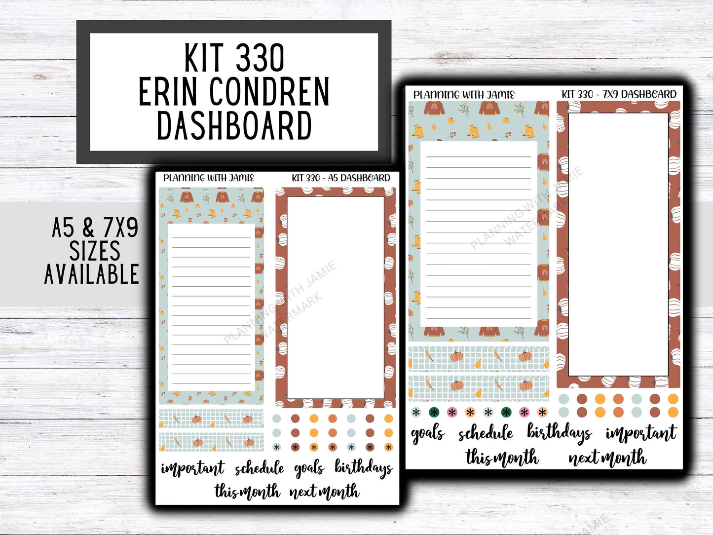KIT 330 Erin Condren Dashboard Sticker Kit || Dashboard Monthly Sticker || FLOWER STICKERS || FALL STICKERS