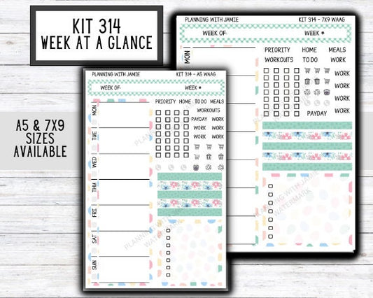 Kit 314 Week At A Glance Sticker || Week At A Glance Planner Sticker Kit || Weekly Overview Stickers || Daily Duo Stickers || SPRING STICKERS