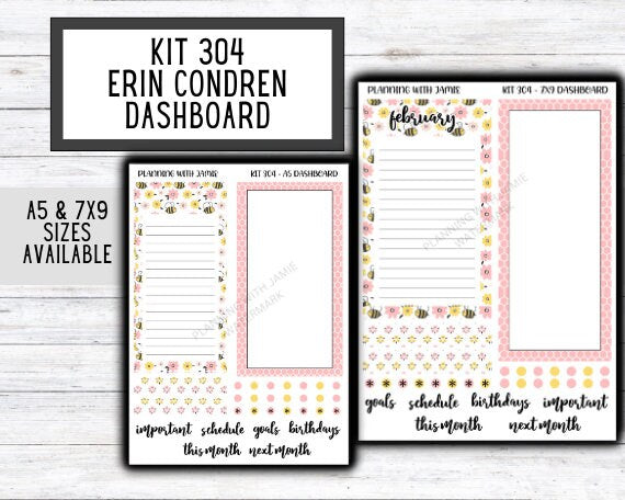 KIT 304 Erin Condren Dashboard Sticker Kit || Dashboard Monthly Sticker || Erin Condren Dashboard Sticker || BEE Stickers