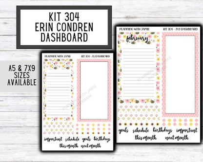 KIT 304 Erin Condren Dashboard Sticker Kit || Dashboard Monthly Sticker || Erin Condren Dashboard Sticker || BEE Stickers