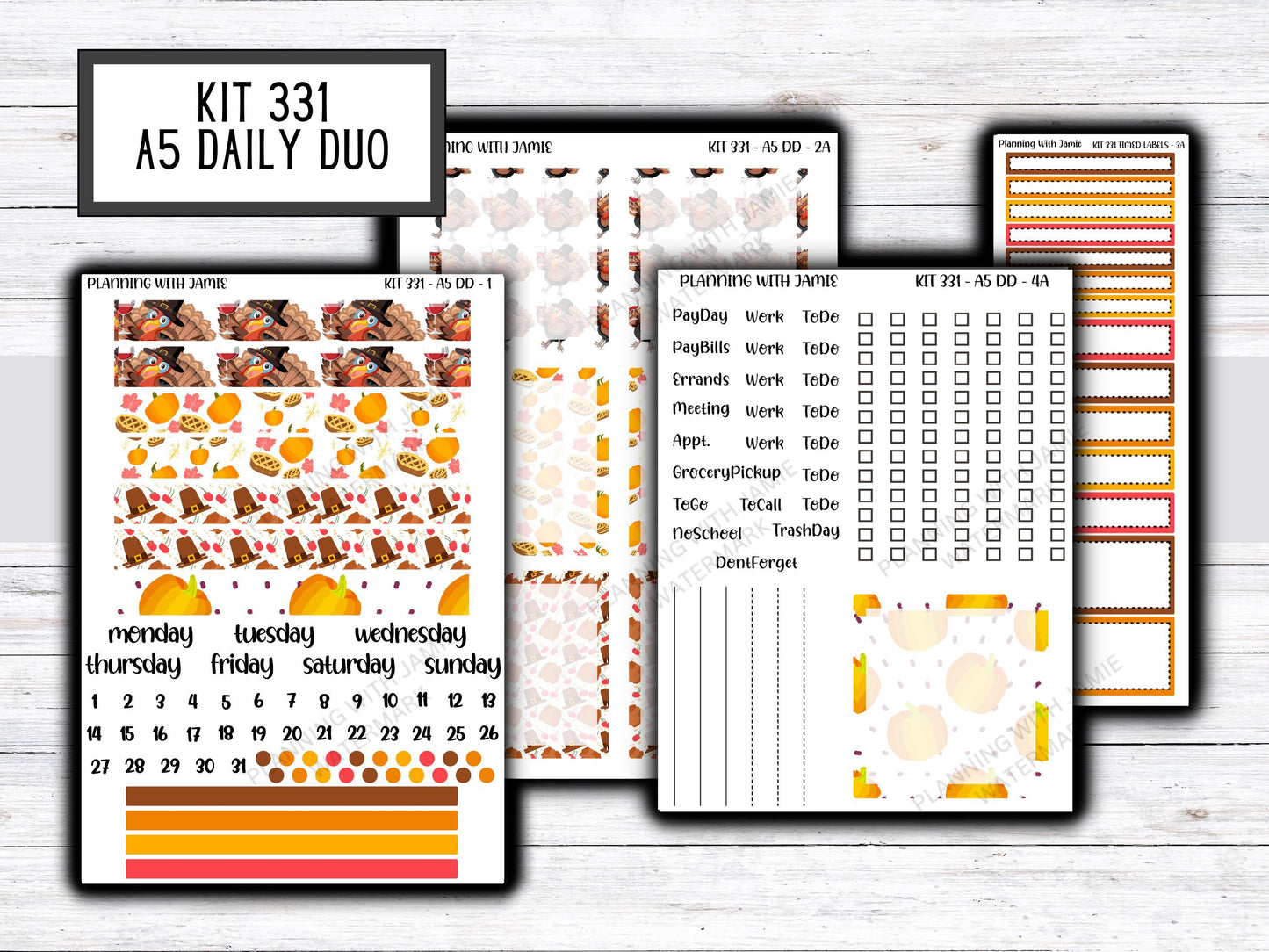 Kit 331 Erin Condren Daily Duo || Weekly Sticker Kit || Daily Duo Stickers || Thanksgiving Stickers || FALL STICKERS