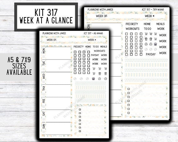 Kit 317 Week At A Glance Sticker || Week At A Glance Planner Sticker Kit || Weekly Overview Stickers || Daily Duo Stickers || SPRING STICKERS