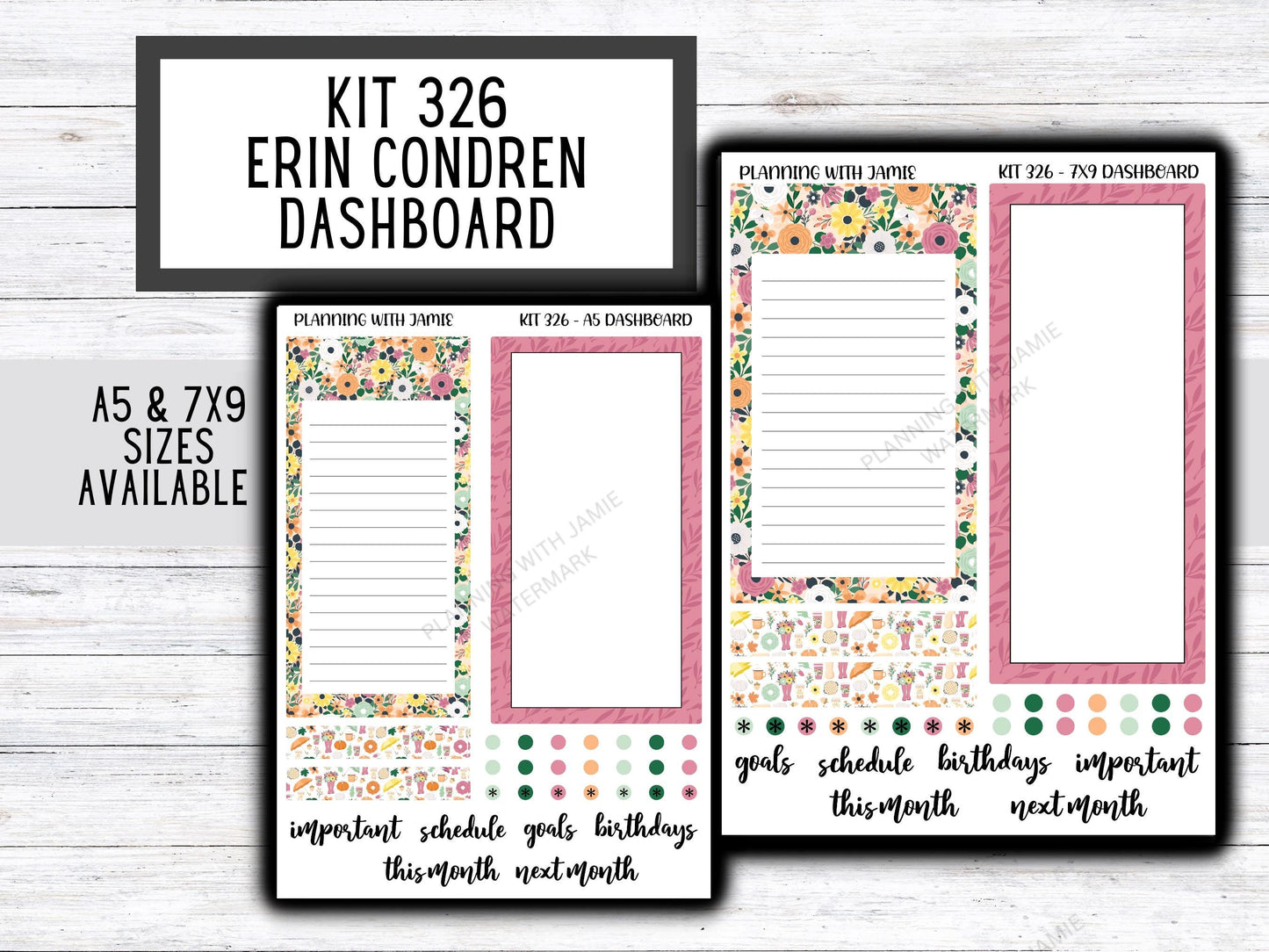 KIT 326 Erin Condren Dashboard Sticker Kit || Dashboard Monthly Sticker || Erin Condren Dashboard Sticker || PRETTY Stickers | FLOWER STICKERS
