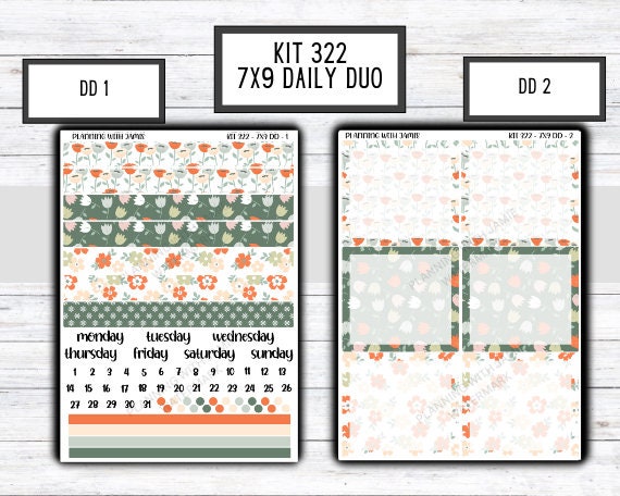 Kit 322 Erin Condren Daily Duo || Weekly Sticker Kit || Daily Duo Stickers || FLORAL STICKERS