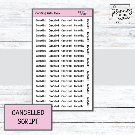 CANCELLED SCRIPT STICKER