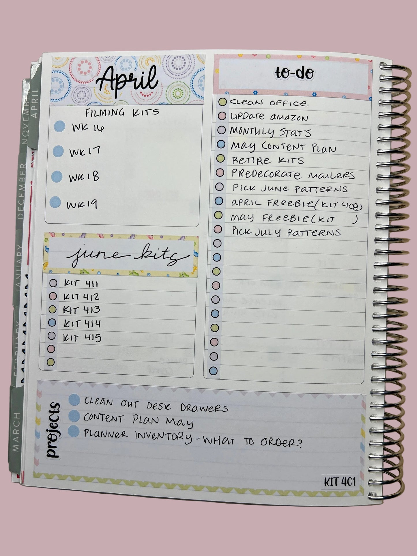 KIT 406 7X9 Erin Condren Monthly Dashboard Sticker Kit