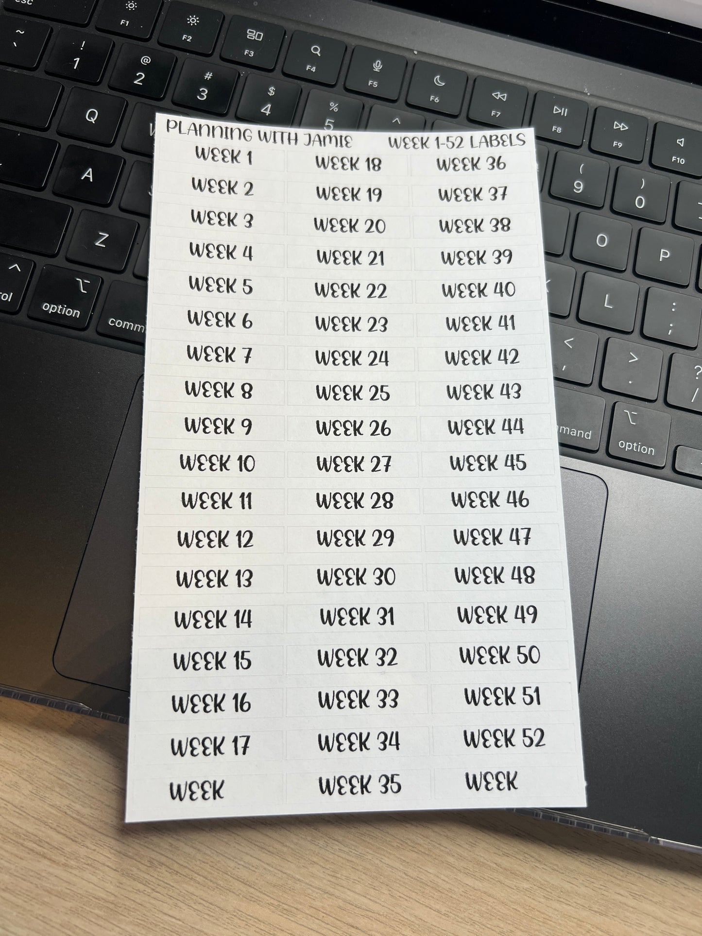 Week 1-52 Script Stickers