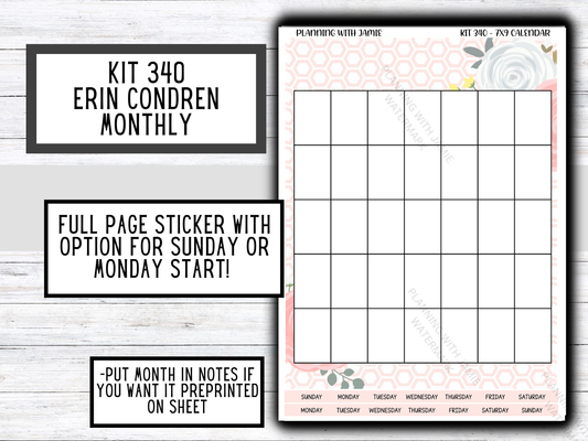 KIT 340 Erin Condren Perpetual Monthly Sticker Sheet || Full Page Monthly Calendar Sticker || Perpetual Calendar